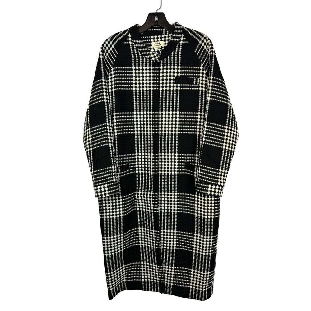 Holly Bracken Black White Plaid Longline Waffle Knit Coat Dark Academia Medium